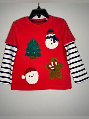 Mini Boden Christmas Applique Stripe Sleeve T-Shirt NWT